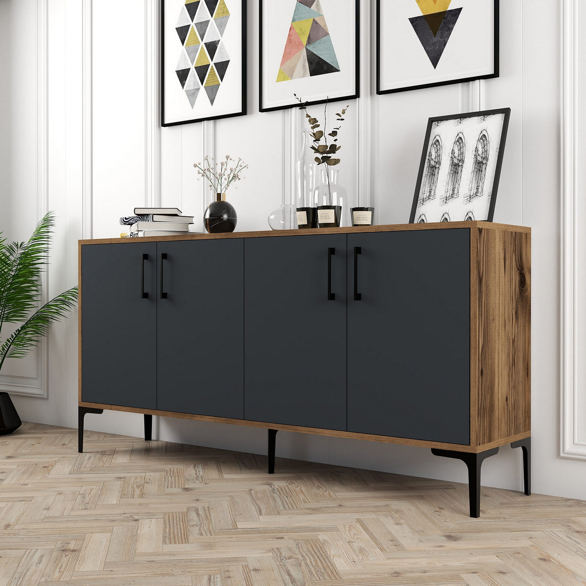 Κονσόλα Proussos Καρυδί - Ανθρακί 160x35x78 εκ. Μελαμίνης