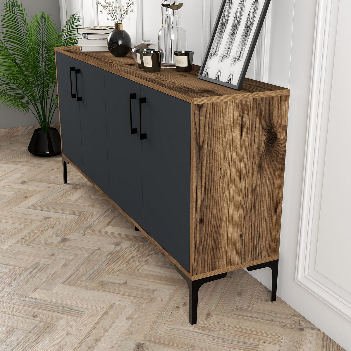 Κονσόλα Proussos Καρυδί - Ανθρακί 160x35x78 εκ. Μελαμίνης