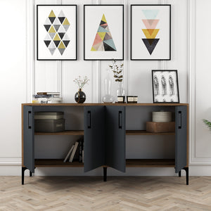 Κονσόλα Proussos Καρυδί - Ανθρακί 160x35x78 εκ. Μελαμίνης