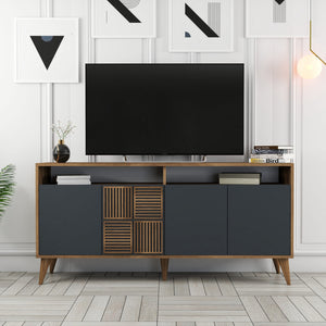 Κονσόλα Plastira Με Ράφια Καρυδί - Ανθρακί 160x35x78 εκ. Μελαμίνης