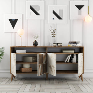 Κονσόλα Plastira Με Ράφια Καρυδί - Λευκό Μάρμαρο 160x35x78 εκ. Μελαμίνης