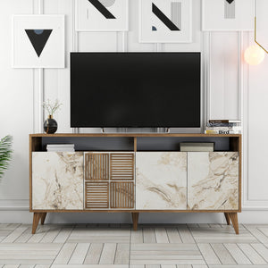Κονσόλα Plastira Με Ράφια Καρυδί - Λευκό Μάρμαρο 160x35x78 εκ. Μελαμίνης