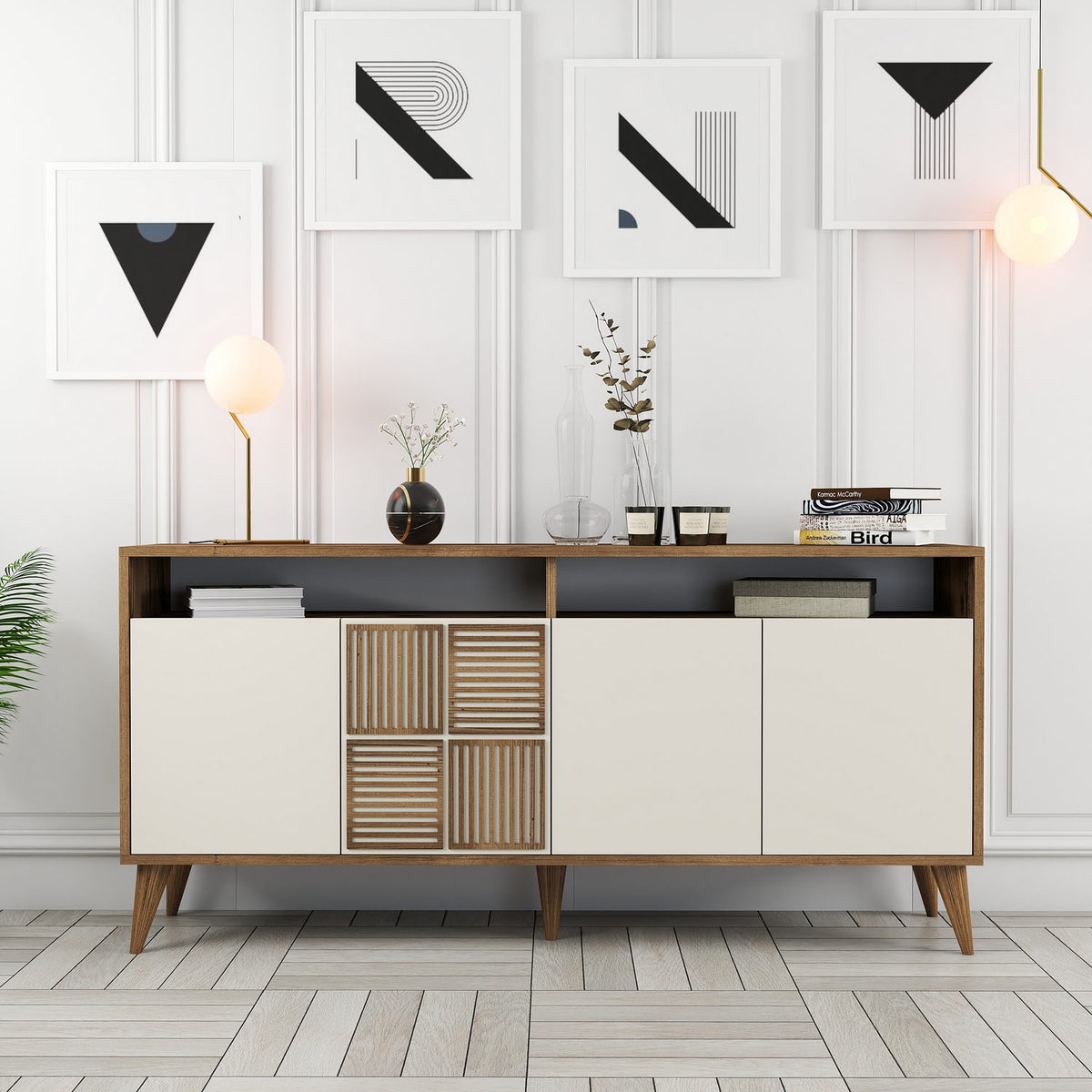 Κονσόλα Plastira Με Ράφια Καρυδί - Κρεμ 160x35x78 εκ. Μελαμίνης