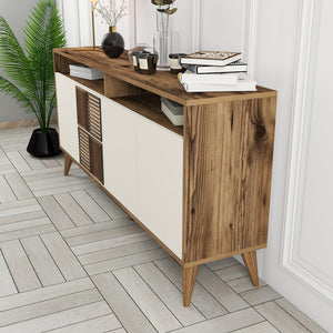 Κονσόλα Plastira Με Ράφια Καρυδί - Κρεμ 160x35x78 εκ. Μελαμίνης