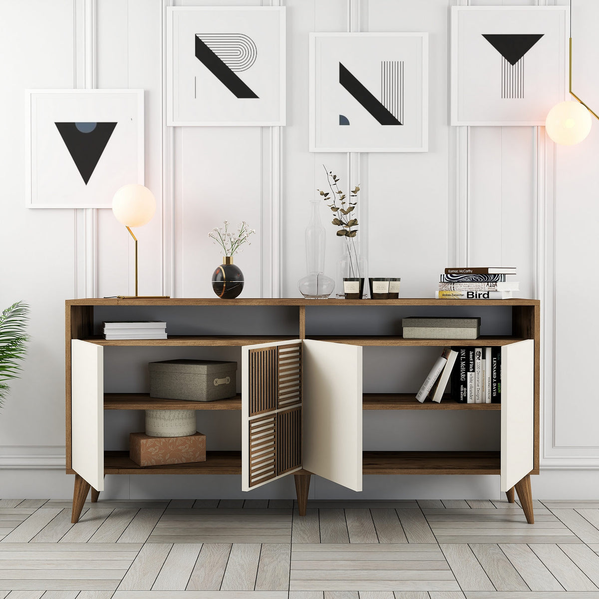 Κονσόλα Plastira Με Ράφια Καρυδί - Κρεμ 160x35x78 εκ. Μελαμίνης
