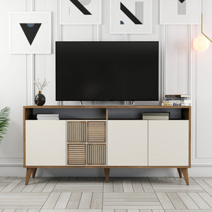 Κονσόλα Plastira Με Ράφια Καρυδί - Κρεμ 160x35x78 εκ. Μελαμίνης