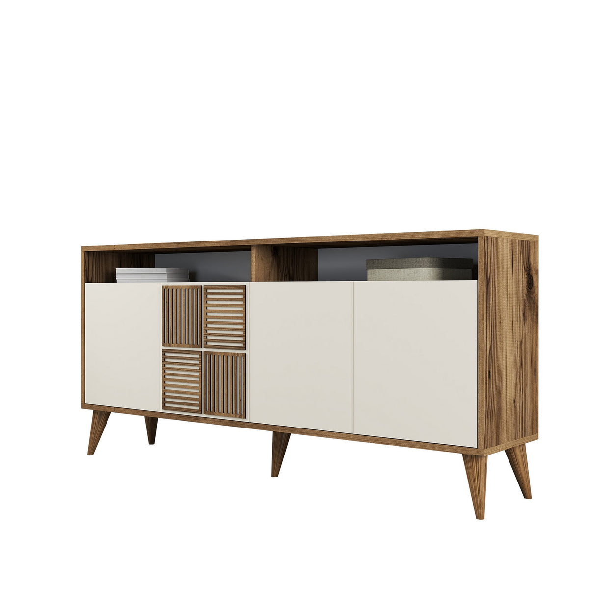 Κονσόλα Plastira Με Ράφια Καρυδί - Κρεμ 160x35x78 εκ. Μελαμίνης