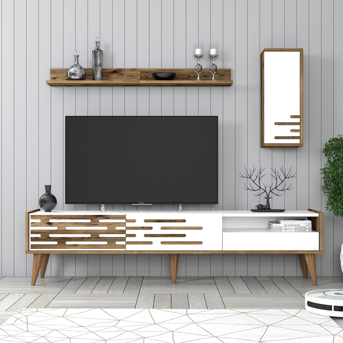 Σύνθεση Τηλεόρασης Profitis Καρυδί - Λευκό 180x45x35 εκ. Μελαμίνης