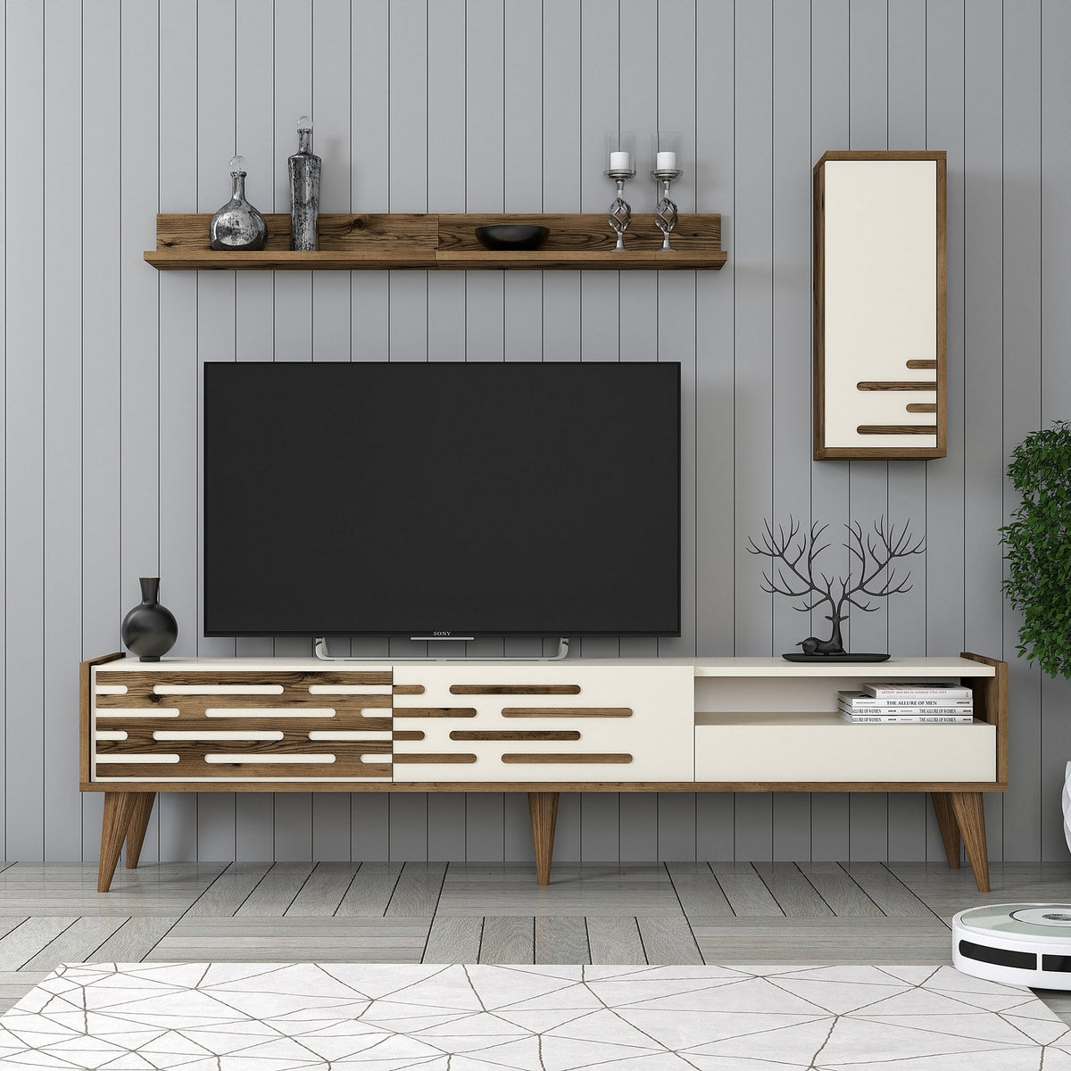 Σύνθεση Τηλεόρασης Profitis Καρυδί - Κρεμ 180x45x35 εκ. Μελαμίνης
