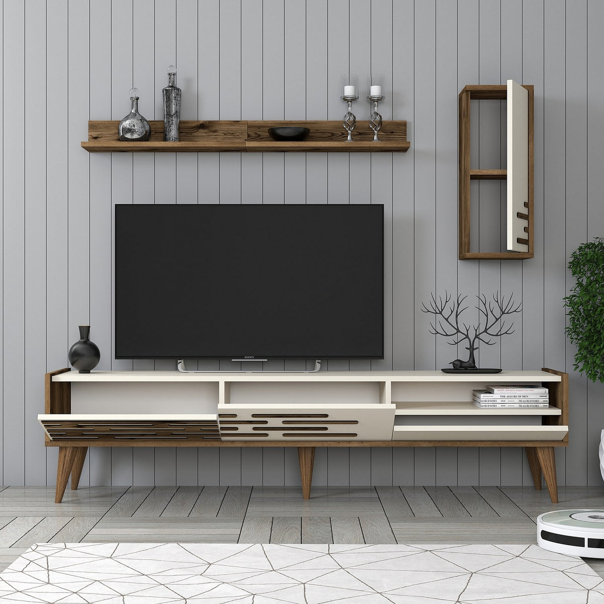 Σύνθεση Τηλεόρασης Profitis Καρυδί - Κρεμ 180x45x35 εκ. Μελαμίνης