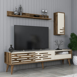 Σύνθεση Τηλεόρασης Profitis Καρυδί - Κρεμ 180x45x35 εκ. Μελαμίνης
