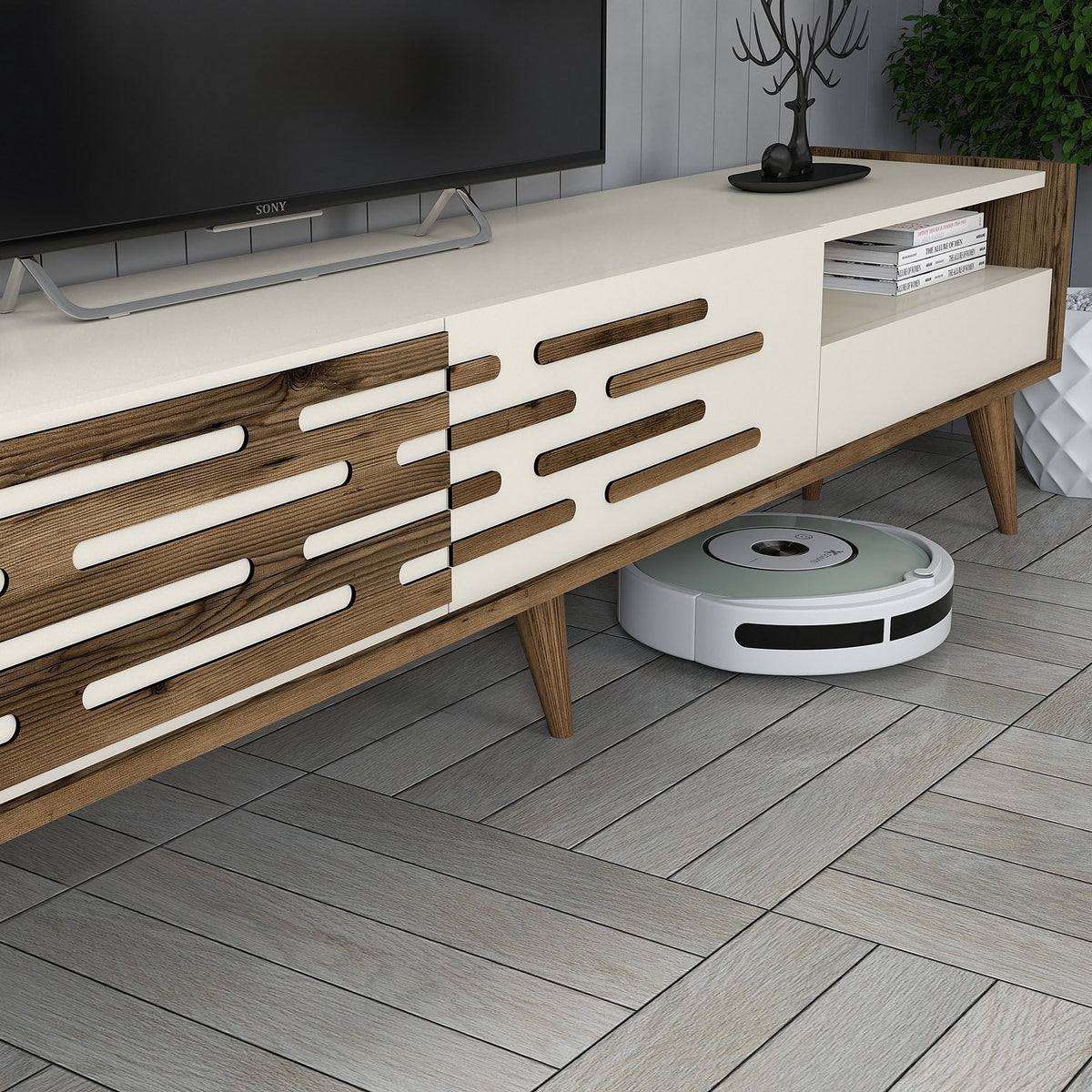 Σύνθεση Τηλεόρασης Profitis Καρυδί - Κρεμ 180x45x35 εκ. Μελαμίνης