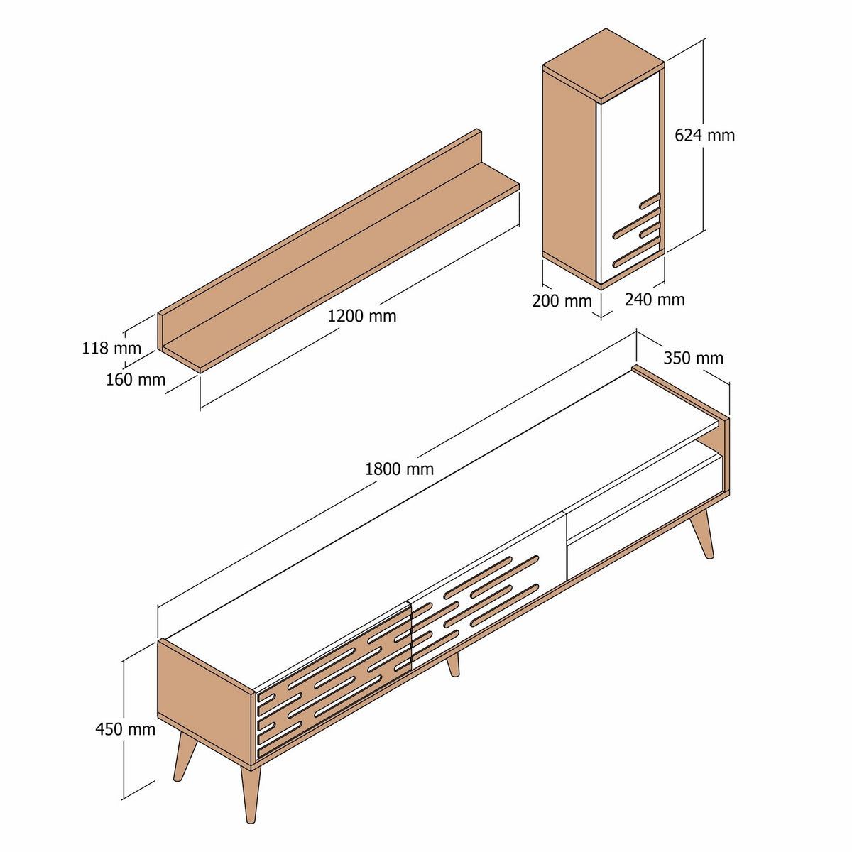 Σύνθεση Τηλεόρασης Profitis Καρυδί - Κρεμ 180x45x35 εκ. Μελαμίνης