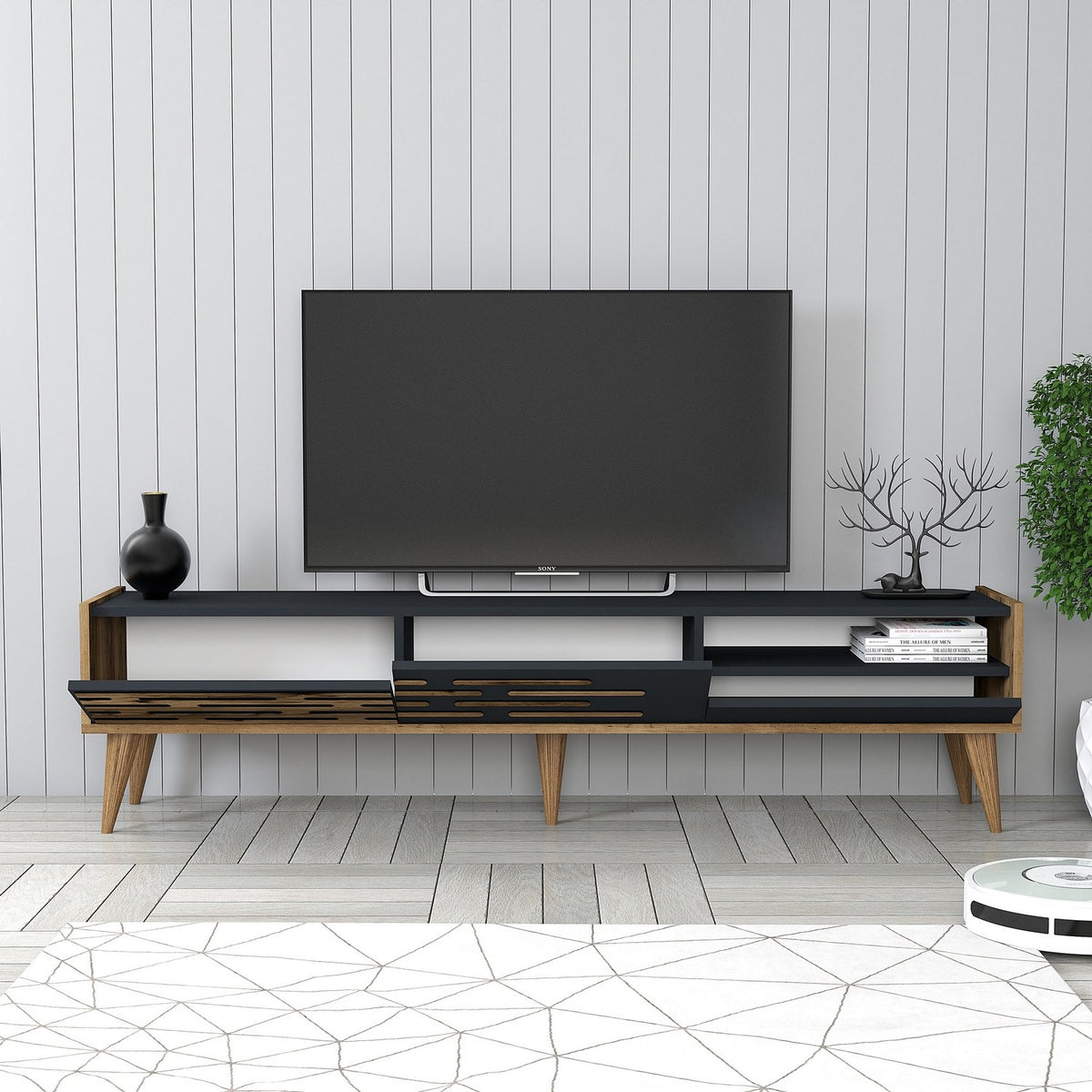 Έπιπλο Τηλεόρασης Profitis Καρυδί - Ανθρακί 180x45x35 εκ. Μελαμίνης