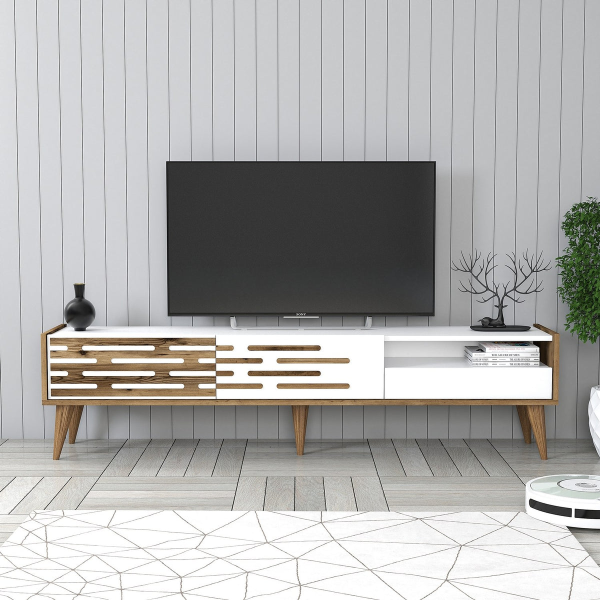 Έπιπλο Τηλεόρασης Profitis Καρυδί - Λευκό 180x45x35 εκ. Μελαμίνης