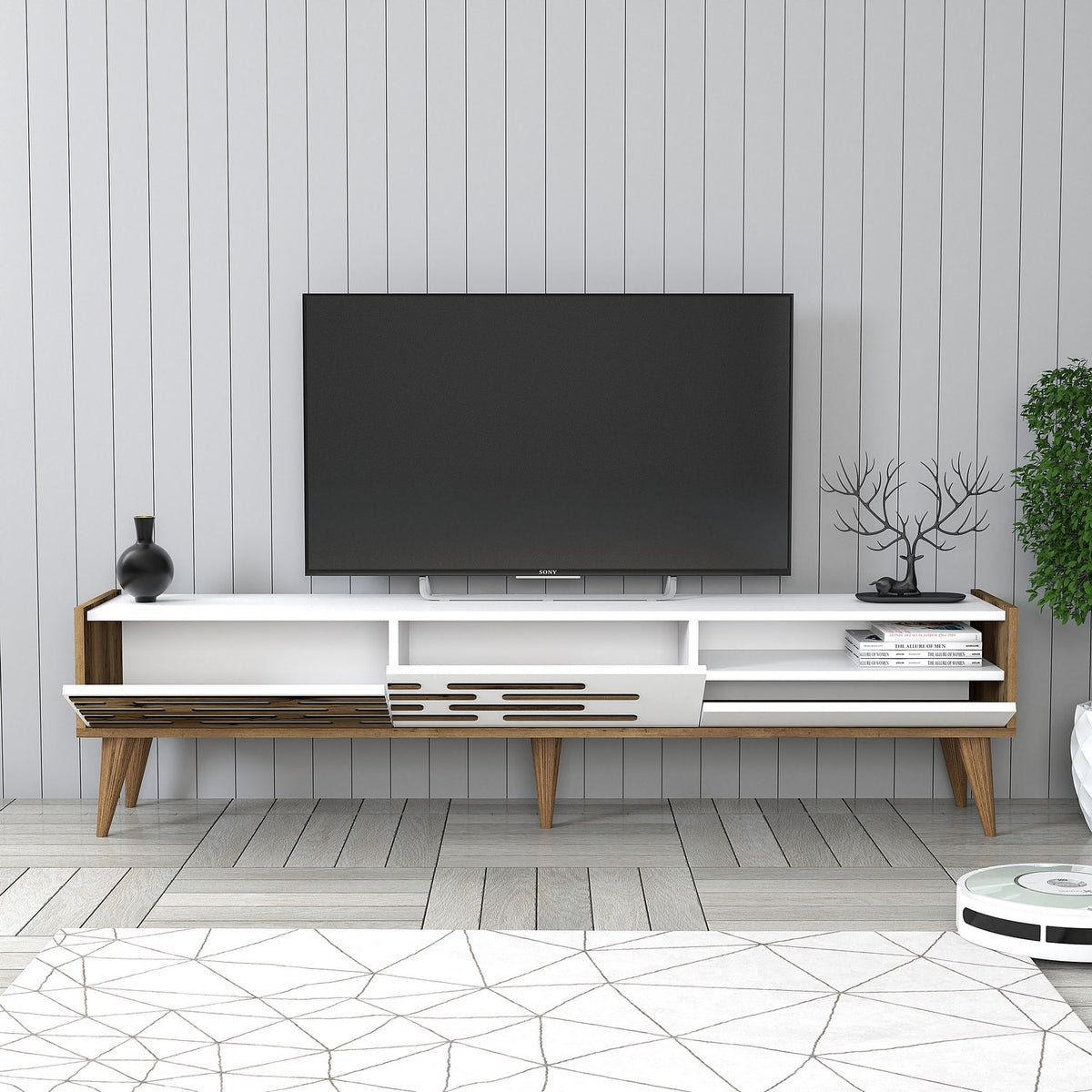 Έπιπλο Τηλεόρασης Profitis Καρυδί - Λευκό 180x45x35 εκ. Μελαμίνης