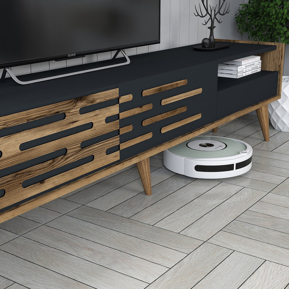 Σετ Σαλονιού Profitis Καρυδί - Ανθρακί 180x45x35 εκ. Μελαμίνης