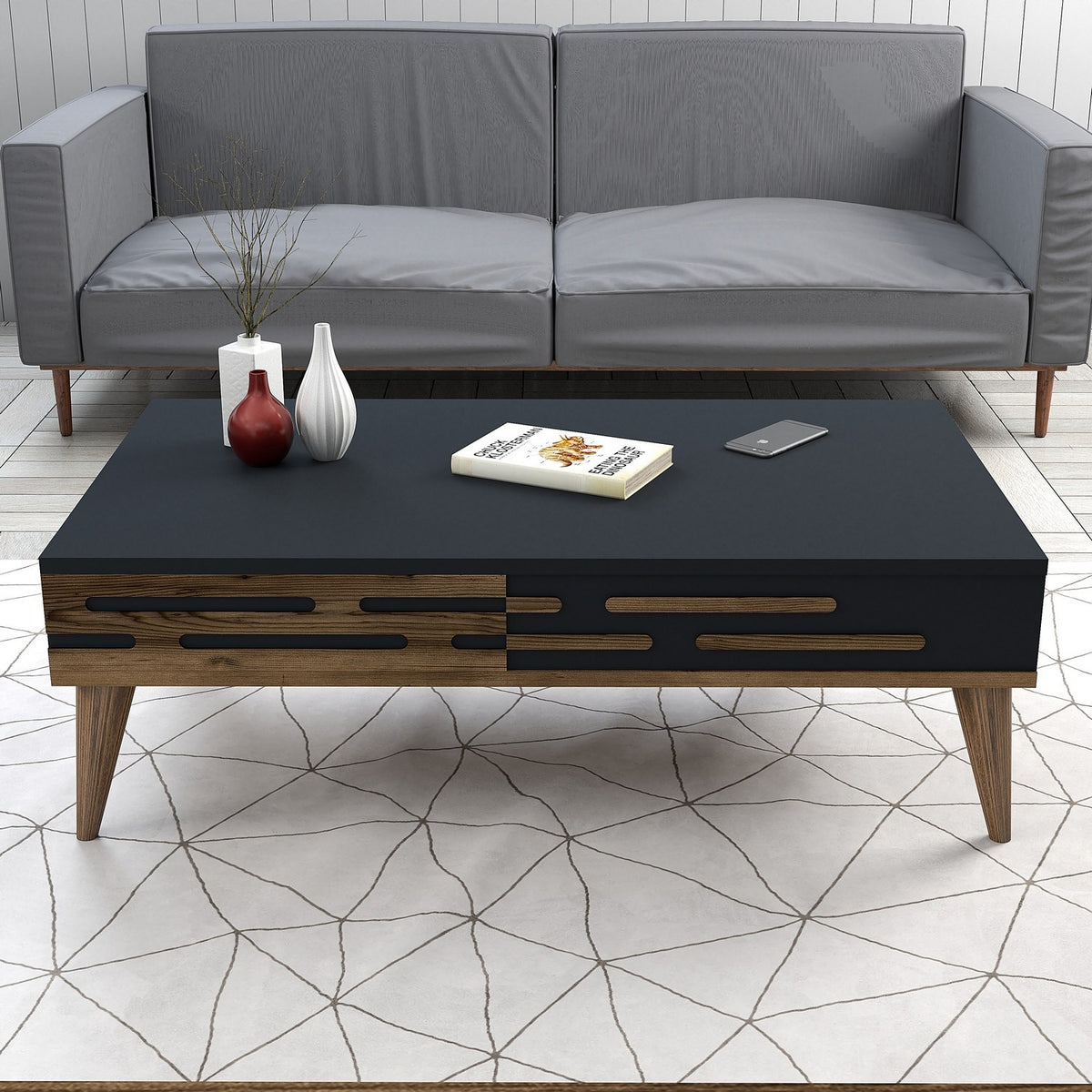 Σετ Σαλονιού Profitis Καρυδί - Ανθρακί 180x45x35 εκ. Μελαμίνης