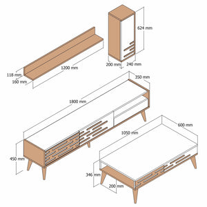 Σετ Σαλονιού Profitis Καρυδί - Ανθρακί 180x45x35 εκ. Μελαμίνης