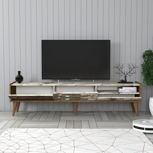 Σετ Σαλονιού Profitis Καρυδί - Λευκό Μάρμαρο 180x45x35 εκ. Μελαμίνης