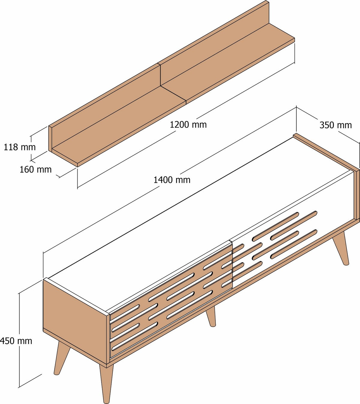 Σύνθεση Τηλεόρασης Profitis Καρυδί - Κρεμ 140x45x35 εκ. Μελαμίνης