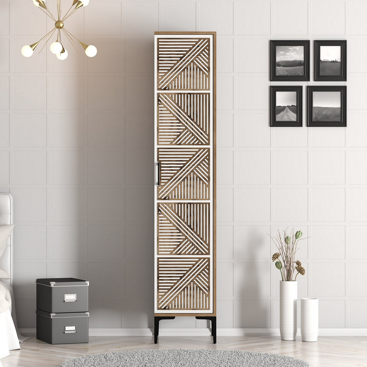 Ντουλάπα Pitsidia Καρυδί - Λευκό 40x47.5x201.4 εκ. Μελαμίνης - Pakobazaar