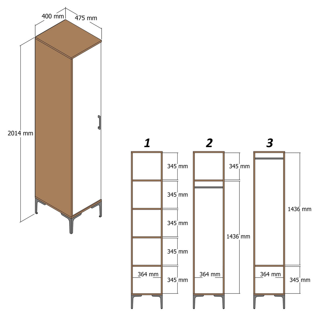 Ντουλάπα Pitsidia Καρυδί - Λευκό 40x47.5x201.4 εκ. Μελαμίνης - Pakobazaar
