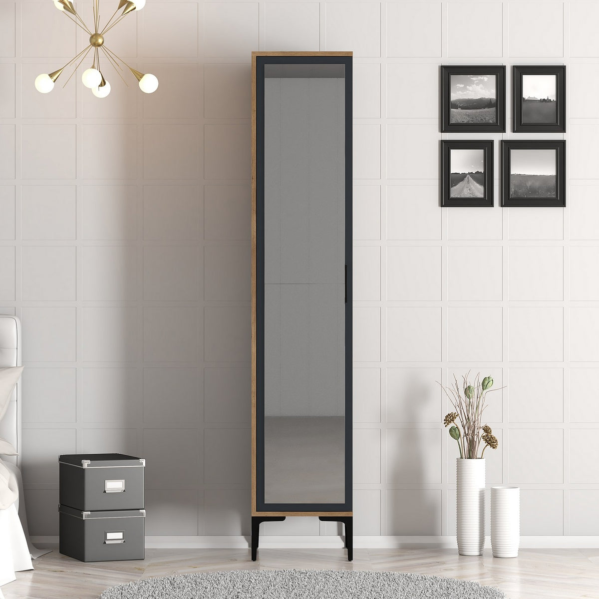 Ντουλάπα Pitsidia Καρυδί - Ανθρακί 40x47.5x201.4 εκ. Μελαμίνης Κωδ. 5404