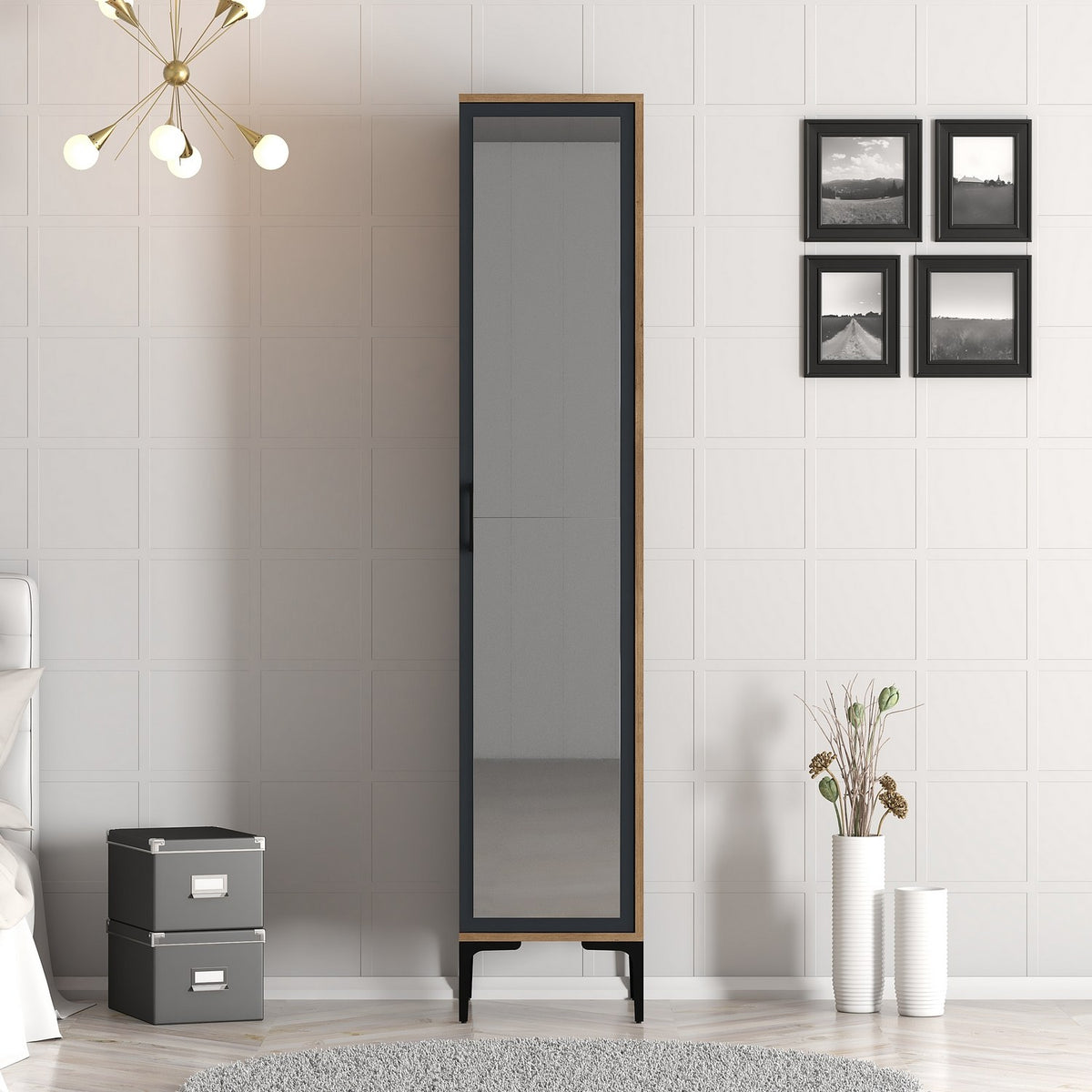 Ντουλάπα Pitsidia Καρυδί - Ανθρακί 40x47.5x201.4 εκ. Μελαμίνης Κωδ. 5404