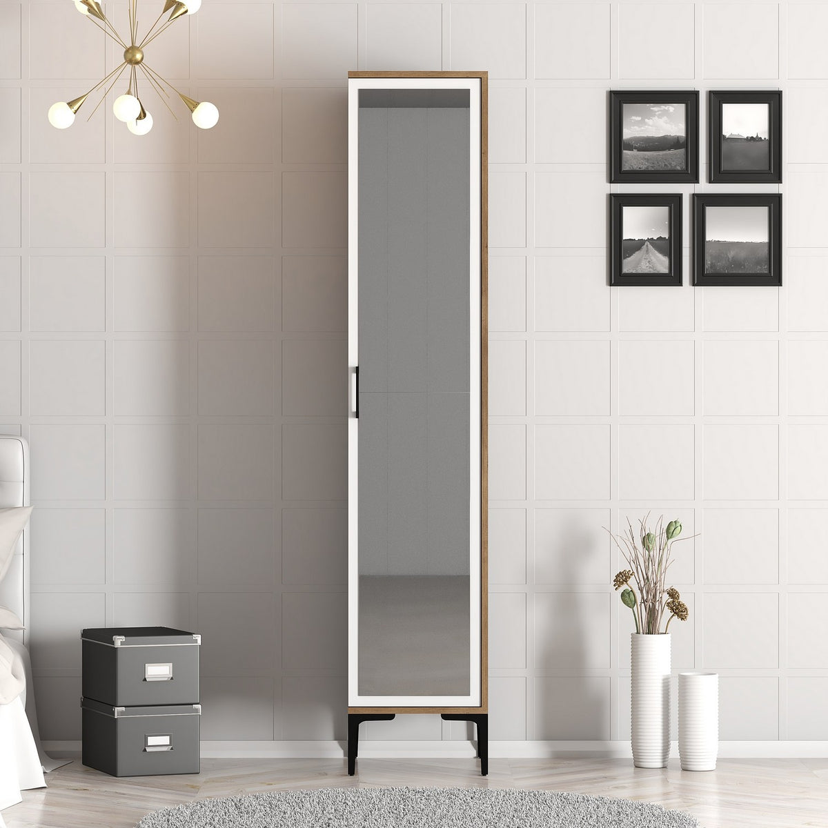Ντουλάπα Pirgaki Καρυδί - Λευκό 40x47.5x201.4 εκ. Μελαμίνης - Pakobazaar