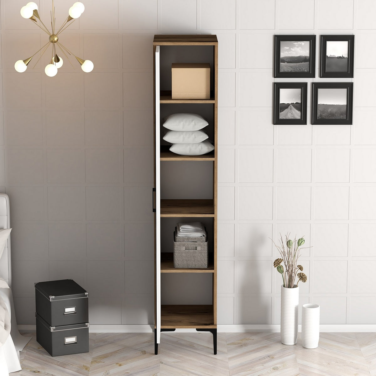 Ντουλάπα Pirgaki Καρυδί - Λευκό 40x47.5x201.4 εκ. Μελαμίνης - Pakobazaar