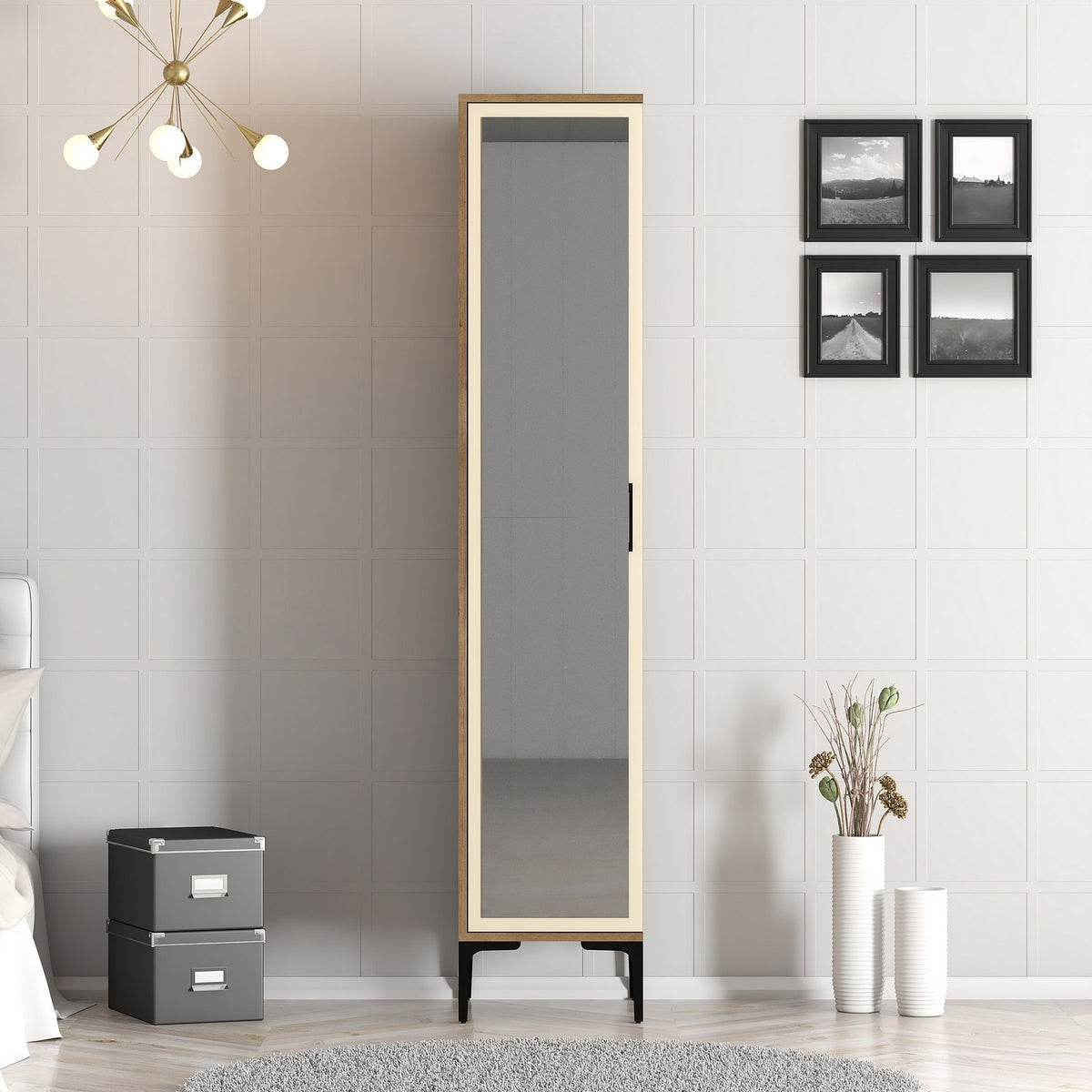 Ντουλάπα Pirgaki Καρυδί - Κρεμ 40x47.5x201.4 εκ. Μελαμίνης - Pakobazaar