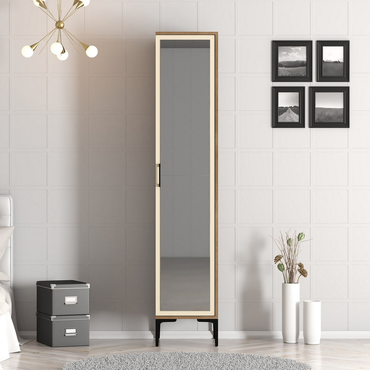 Ντουλάπα Pirgaki Καρυδί - Κρεμ 40x47.5x201.4 εκ. Μελαμίνης - Pakobazaar