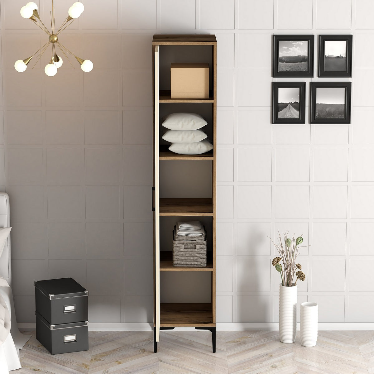 Ντουλάπα Pirgaki Καρυδί - Κρεμ 40x47.5x201.4 εκ. Μελαμίνης - Pakobazaar