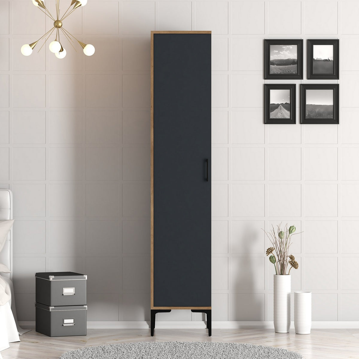 Ντουλάπα Plataria Καρυδί - Ανθρακί 40x47.5x201.4 εκ. Μελαμίνης