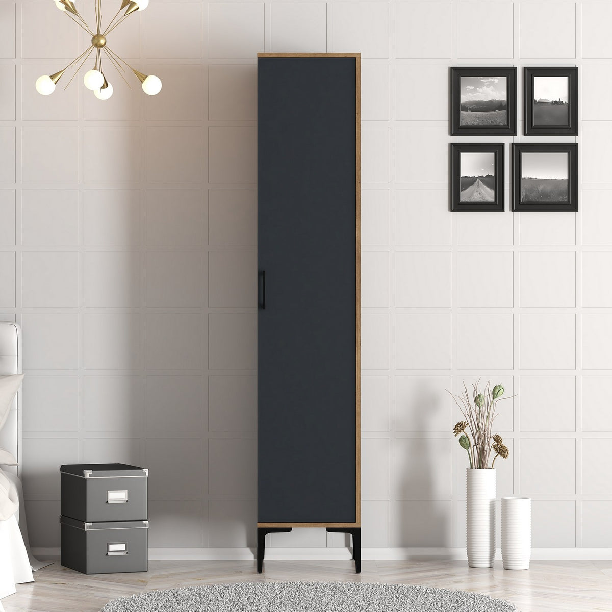 Ντουλάπα Plataria Καρυδί - Ανθρακί 40x47.5x201.4 εκ. Μελαμίνης