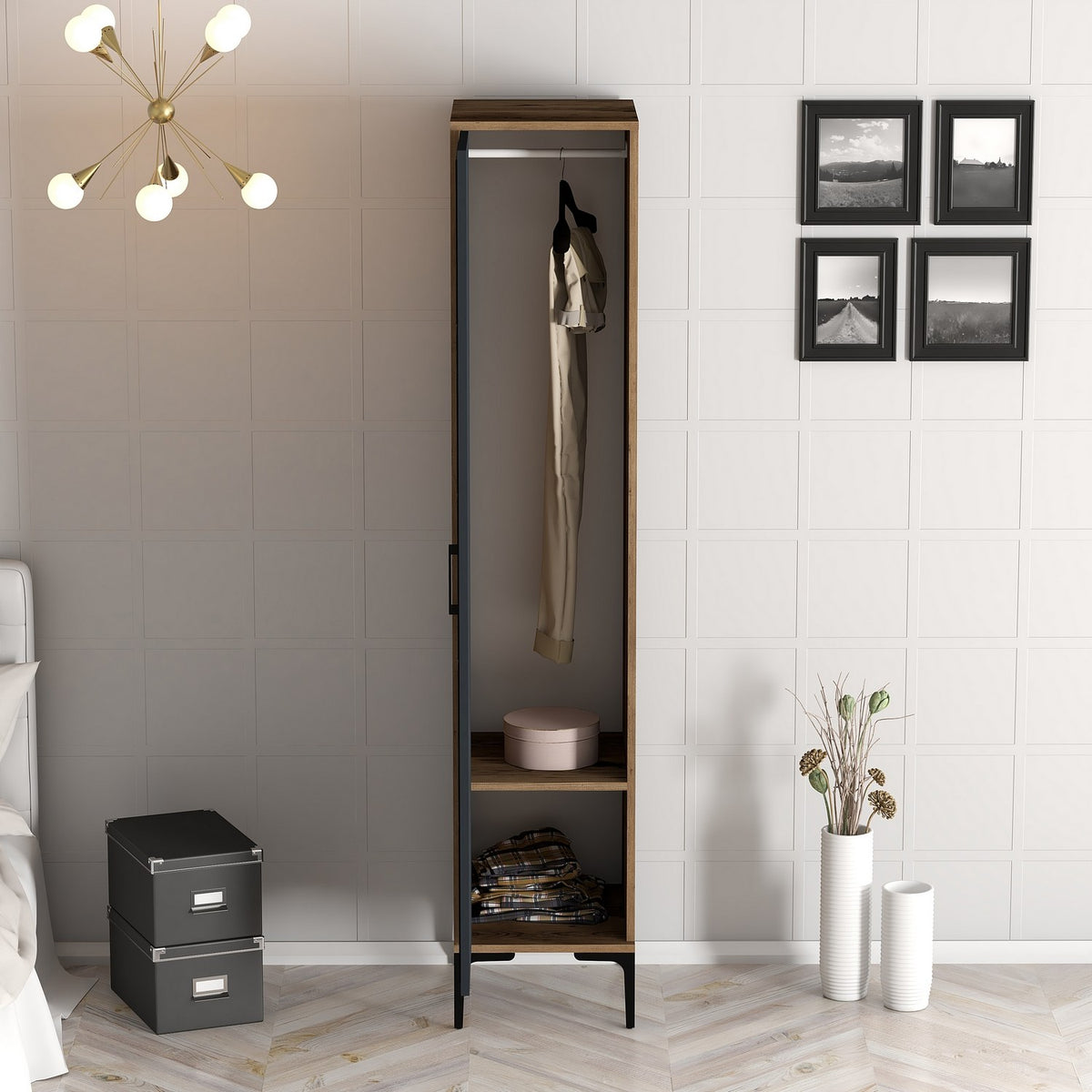 Ντουλάπα Plataria Καρυδί - Ανθρακί 40x47.5x201.4 εκ. Μελαμίνης