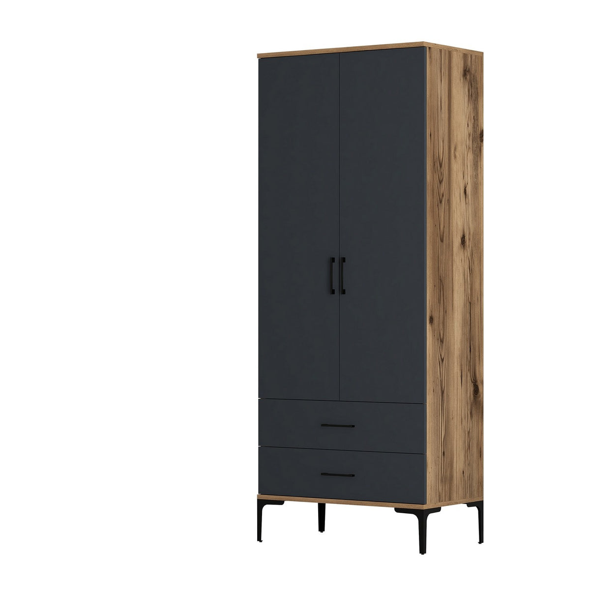 Ντουλάπα Platania Καρυδί - Ανθρακί 80x47.5x201.4 εκ. Μελαμίνης - Pakobazaar