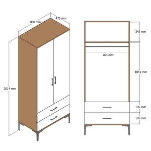 Ντουλάπα Platania Καρυδί - Λευκό 80x47.5x201.4 εκ. Μελαμίνης