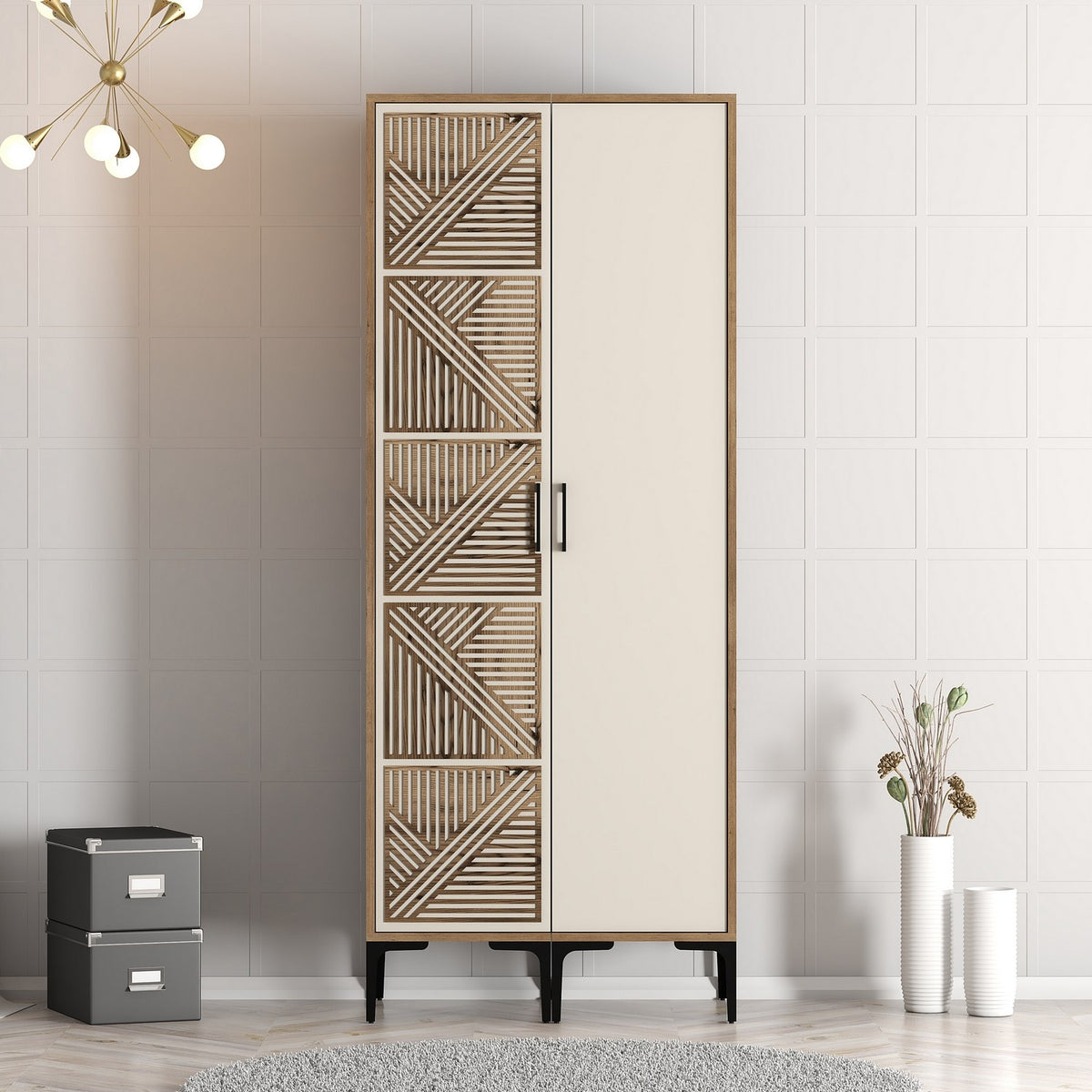 Ντουλάπα Petalida Καρυδί - Κρεμ 80x47.5x201.4 εκ. Μελαμίνης