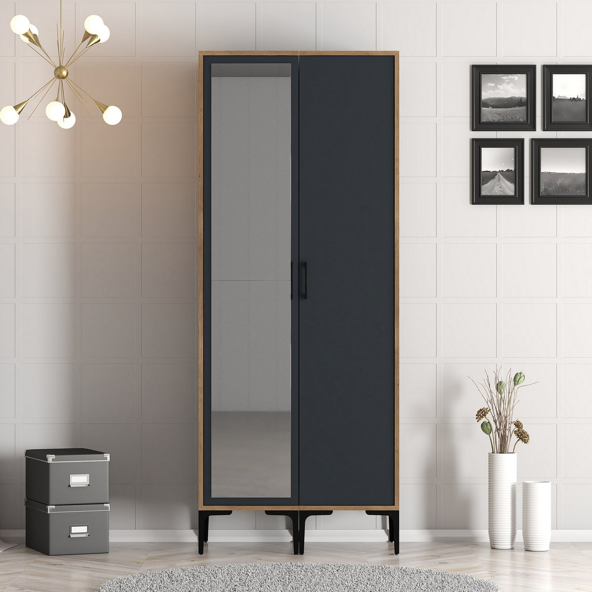 Ντουλάπα Pevkos Καρυδί - Ανθρακί 80x47.5x201.4 εκ. Μελαμίνης