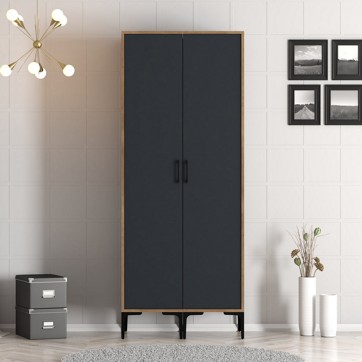 Ντουλάπα Parathina Καρυδί - Ανθρακί 80x47.5x201.4 εκ. Μελαμίνης