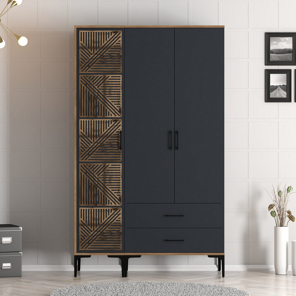 Ντουλάπα Kypseli Καρυδί - Ανθρακί 120x47.5x201.4 εκ. Μελαμίνης