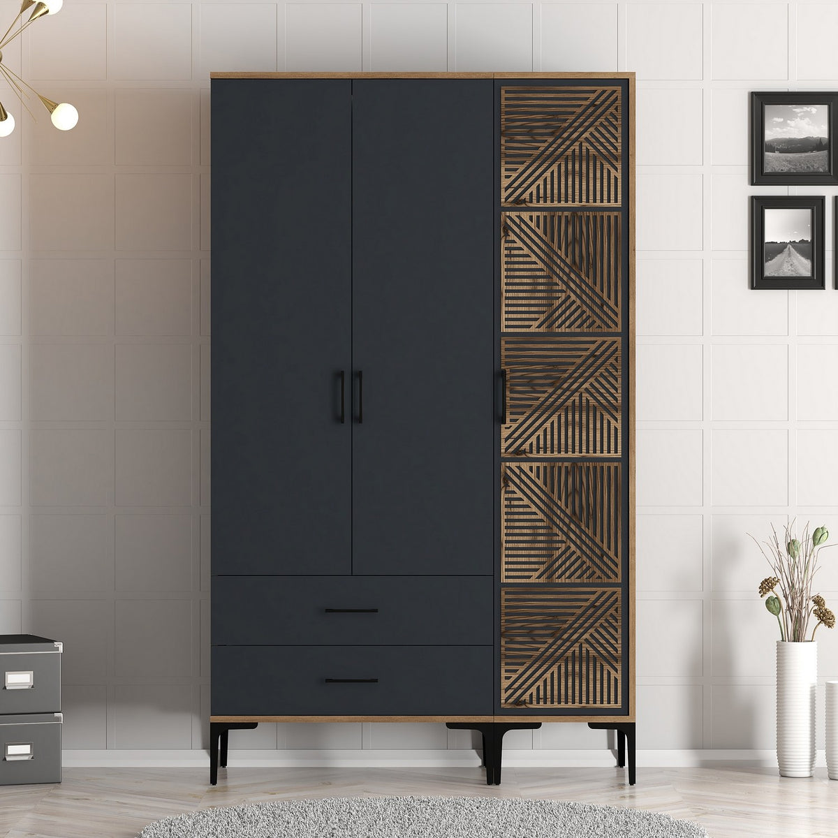 Ντουλάπα Kypseli Καρυδί - Ανθρακί 120x47.5x201.4 εκ. Μελαμίνης