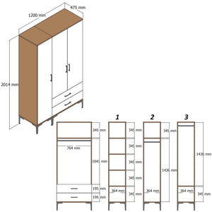 Ντουλάπα Kypseli Καρυδί - Ανθρακί 120x47.5x201.4 εκ. Μελαμίνης