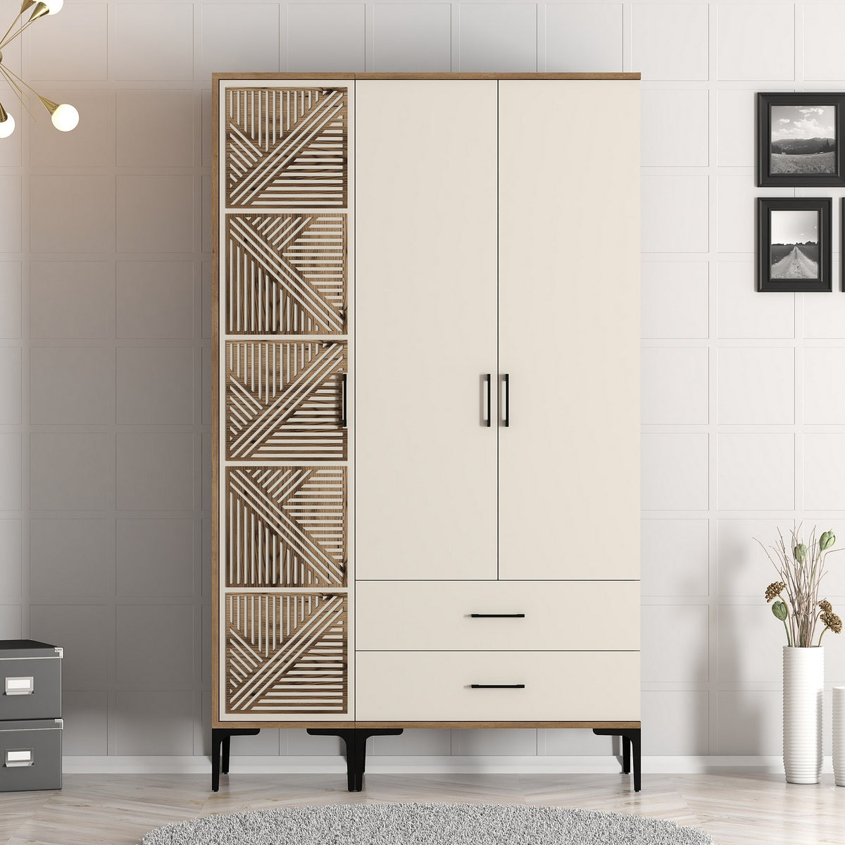 Ντουλάπα Kypseli Καρυδί - Κρεμ 120x47.5x201.4 εκ. Μελαμίνης