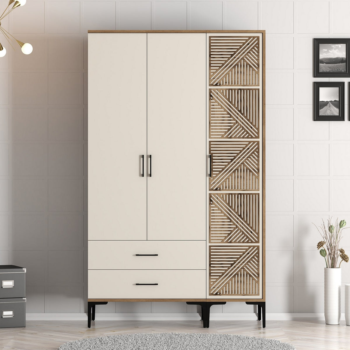 Ντουλάπα Kypseli Καρυδί - Κρεμ 120x47.5x201.4 εκ. Μελαμίνης