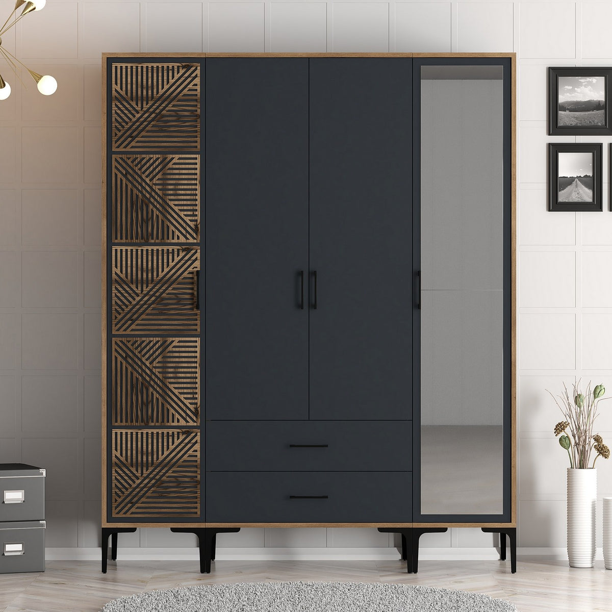 Ντουλάπα Pantokratoras Καρυδί - Ανθρακί 160x47.5x201.4 εκ. Μελαμίνης - Pakobazaar
