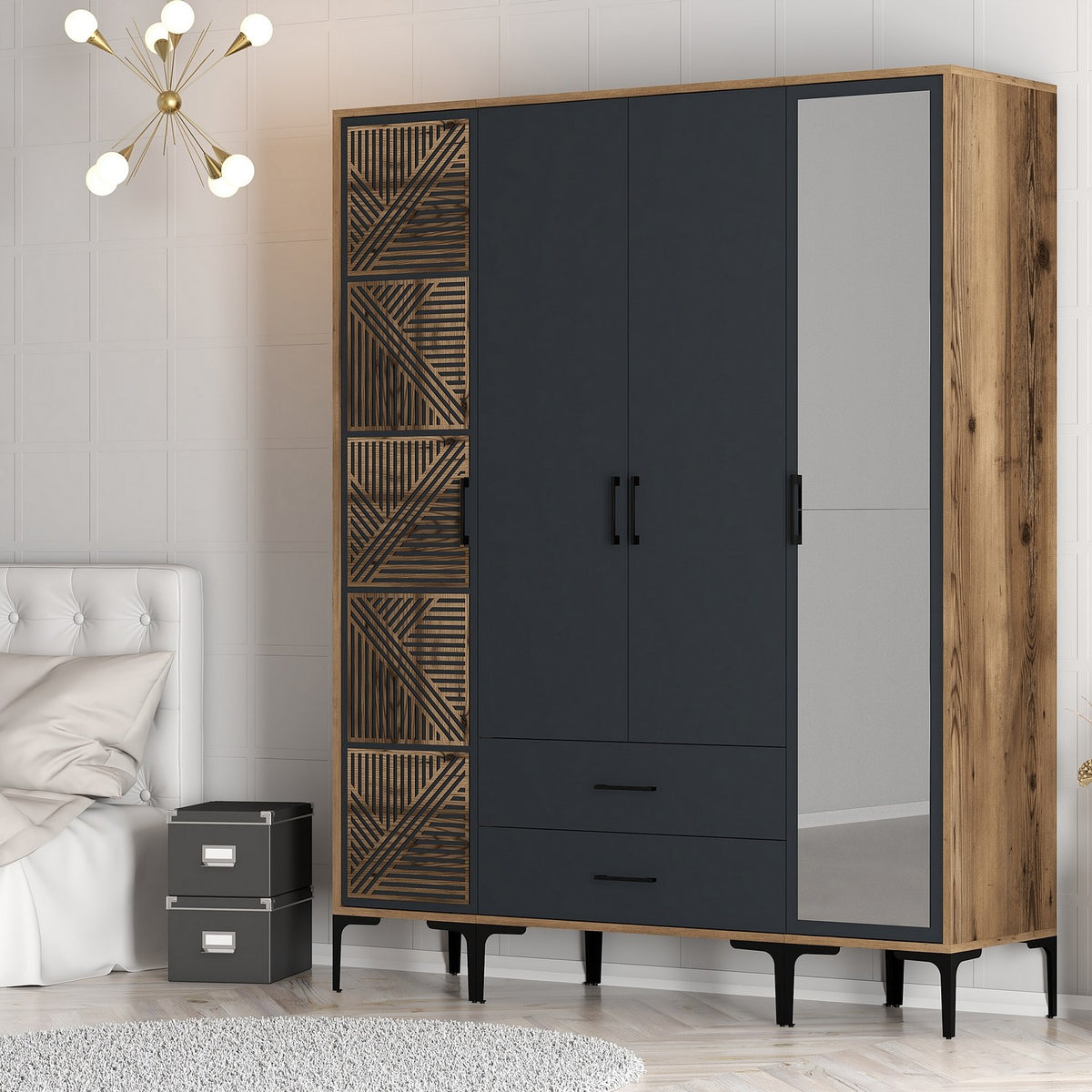 Ντουλάπα Pantokratoras Καρυδί - Ανθρακί 160x47.5x201.4 εκ. Μελαμίνης - Pakobazaar