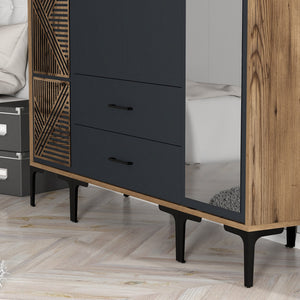 Ντουλάπα Pantokratoras Καρυδί - Ανθρακί 160x47.5x201.4 εκ. Μελαμίνης - Pakobazaar